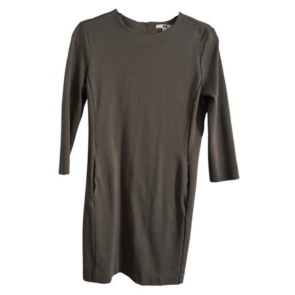 Uniqlo Women's Long Sleeve Shirt Dress Green/Gray With Pockets Small Zip Up - Picture 1 of 3